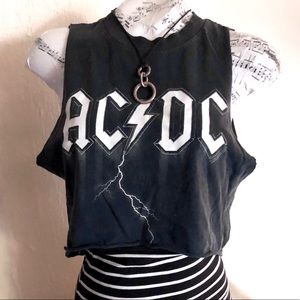 VINTAGE AC⚡️DC crop tee up-cycled black lightening